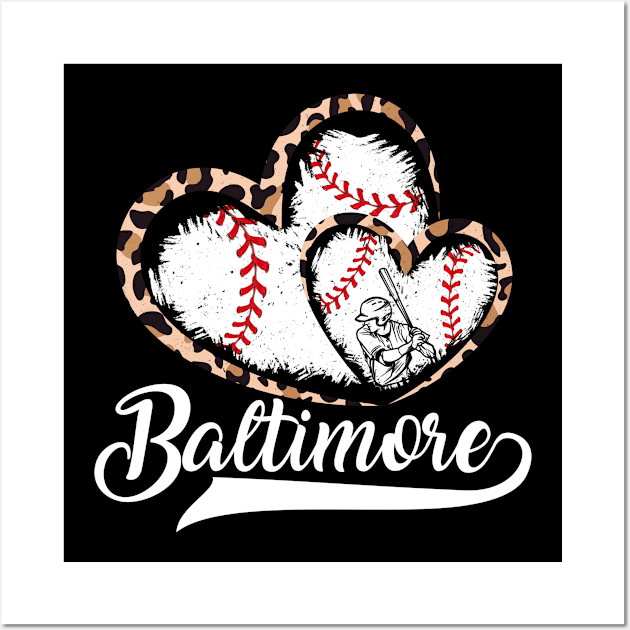 Baltimore, leopard, Baseball, Twin hearts, baseball lover Wall Art by Sandra Holloman